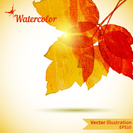 Autumn composition with yellow and red leaves on a colored background for your ideasのイラスト素材