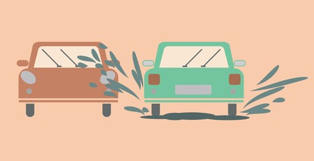 Flat icon meeting between the two cars passing by puddlesのイラスト素材