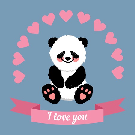 Illustration drawn by animal panda declaration of love and typography elementsのイラスト素材
