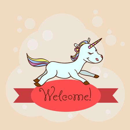 Card with the inscription on the tape Welcome and animals for your business.のイラスト素材