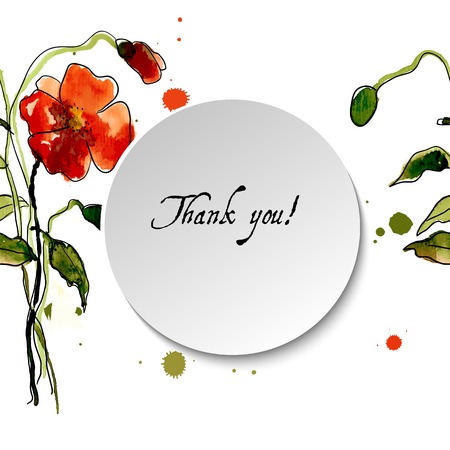 Postcard painted red poppy with leaves lively watercolor paint for your designのイラスト素材