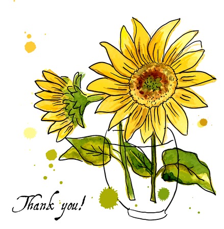 \rThe composition of yellow sunflower painted in watercolor for your designのイラスト素材