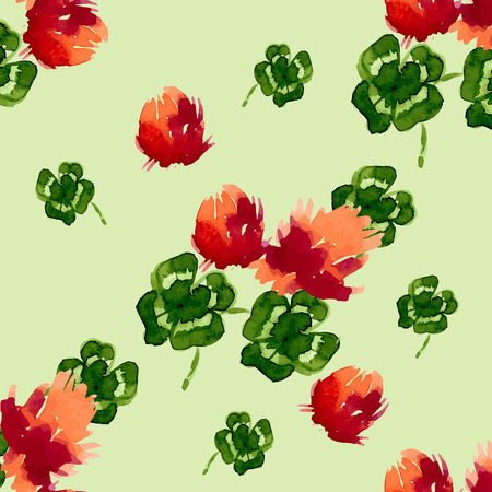 Floral Pattern Clover Flowers (Trifolium Pratense) and Victorian Motifs. The Texture for the Web, Print, Wallpaper, Gift Wrapping, Home Decor, Spring, Summer, Fashion, Textile Design, St. Patrick Decoration, Background Siteのイラスト素材