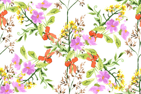 Wild flowers seamless pattern on white background vector illustrationのイラスト素材
