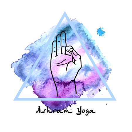Element yoga mudra hands with mehndi patterns. Vector illustration for a yoga studio, tattoo, spas, postcards, souvenirs. Indian traditional lifestyle.のイラスト素材