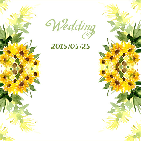 Watercolor card with flowers sunflower. Can be used for  cards, wedding invitations, etc.のイラスト素材