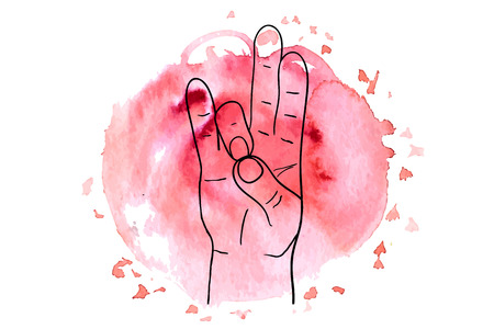 Element yoga Prithivi mudra hands with mehendi patterns.  illustration for a yoga studio, tattoo, spa, postcards, souvenirs.のイラスト素材