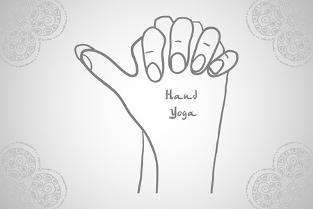 Element yoga Turtle mudra hands with mehendi patterns.  illustration for a yoga studio, tattoo, spa, postcards, souvenirs.のイラスト素材