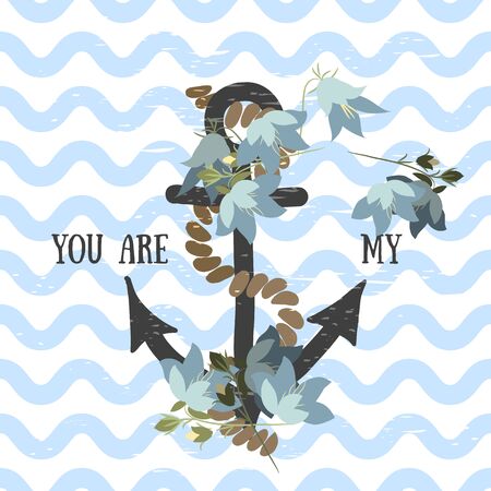 Vector background with flowers and anchorのイラスト素材