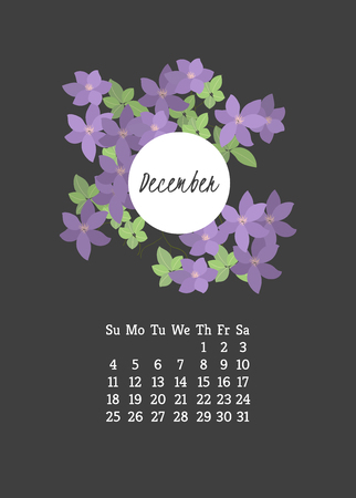 Calendar for 2016 with flowers clematis for your designのイラスト素材