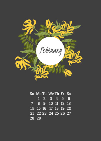 Calendar for 2016 with flowers ylang-ylang for your designのイラスト素材