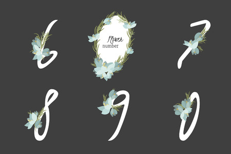 Floral crocus collection numbers in vintage color. Six, seven, eight, nine, zero- signsのイラスト素材