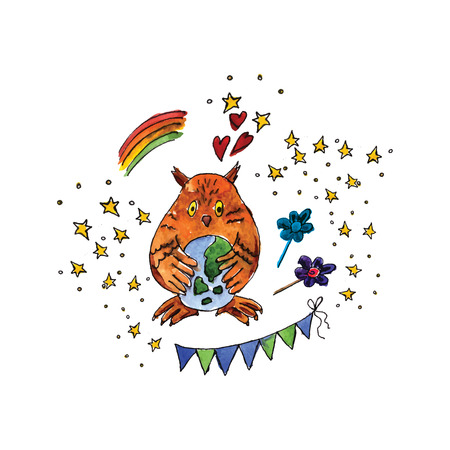 Illustration of the International Day of Mother Earth is painted in watercolor. Vector.のイラスト素材