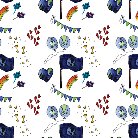 Illustration of the International Day of Mother Earth is painted in watercolor. Vector.のイラスト素材