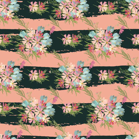 Floral cosmos flowers and crocus retro vintage background, vector illustrationの写真素材