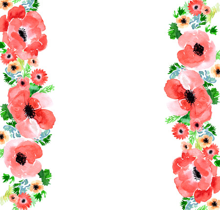 Floral watercolor background anemone. Garden flowers anemoneの写真素材