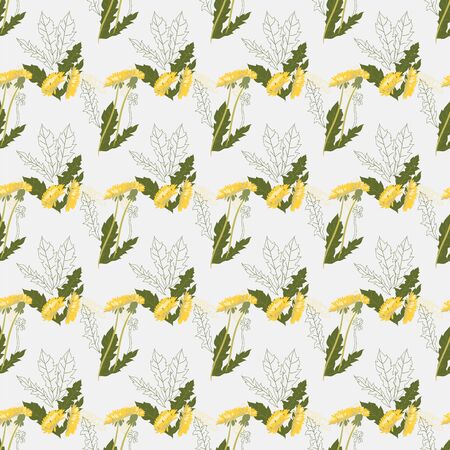 Dandelion Flower background with contour drawing. Modern abstract poster, cover, card design, textile garments, T-shirts, print, background, vectorのイラスト素材