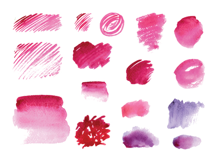 Handmade watercolor texture collection of pink paint. Isolated watercolor color marsala spots.のイラスト素材