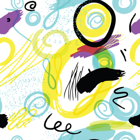 Trendy style geometric elements Memphis. Retro style of texture, pattern with watercolor spots.のイラスト素材