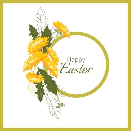 Elegant design greeting card with text Happy Easter and colorful flowers decorated vector background.のイラスト素材