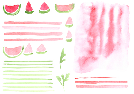 A set of elements painted in watercolorの写真素材