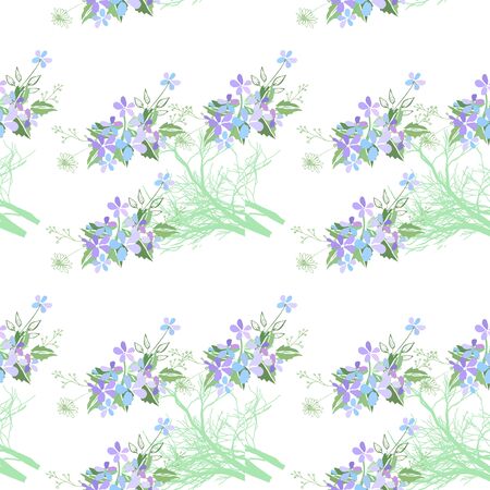 Seamless pattern with summer flowers and leaves on a white backgroundのイラスト素材