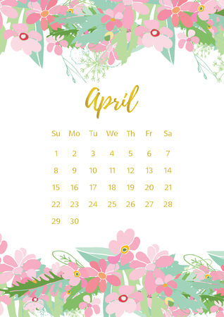 Vintage floral calendar 2018のイラスト素材