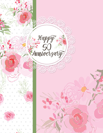 Greeting card for anniversary birthday. Flower composition to a celebratory event. Vector illustrationのイラスト素材