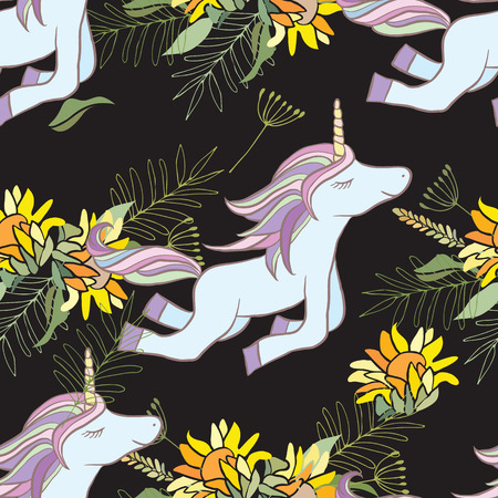 Retro style Illustration with flowers and animalのイラスト素材