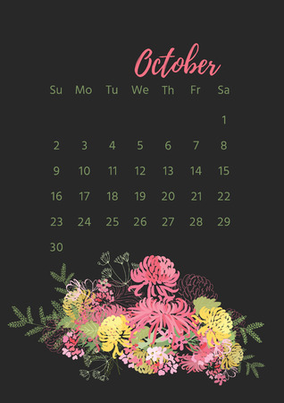 Vintage floral calendar 2018 with bouquet of flowers. Vector illustration.のイラスト素材