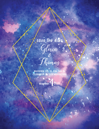 Greeting card for wedding day with space watercolor background. Art of watercolor stains of paint on watercolor paper. Grunge abstract vector backgroundのイラスト素材