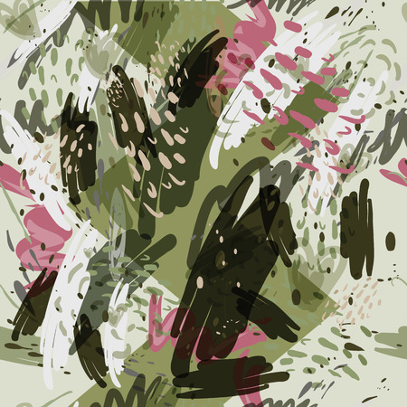 Military camouflage texture with trees, branches, grass and watercolor stainsのイラスト素材