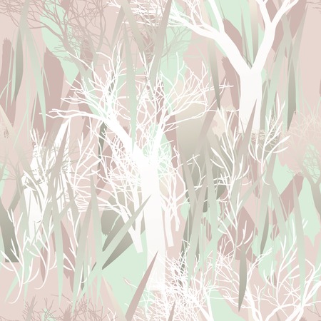 Military camouflage texture with trees, branches, grass and watercolor stains.のイラスト素材