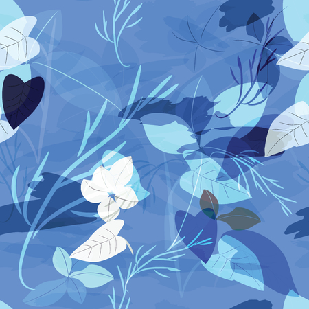 Military camouflage texture with trees, branches, grass and watercolor stainsのイラスト素材