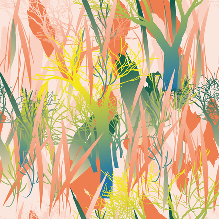 Military camouflage texture with trees, branches, grass and watercolor stainsのイラスト素材