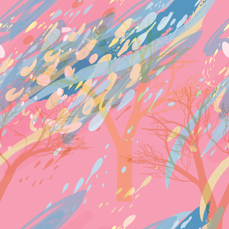 Military camouflage texture with trees, branches, grass and watercolor stains. Vector illustration. Camouflage military background in modern style.のイラスト素材