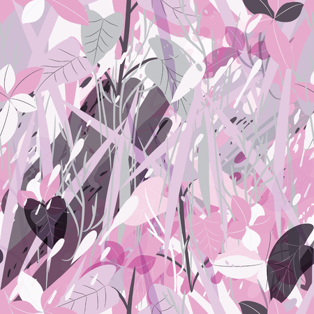 Military camouflage texture with trees, branches, grass and watercolor stainsのイラスト素材