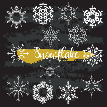 Frozen Snowflake ClipArt black color, Winter Clip Art, Intricate SnowFlakes, Christmas ClipArt, Printable Digital Stamp, Vector White colorのイラスト素材