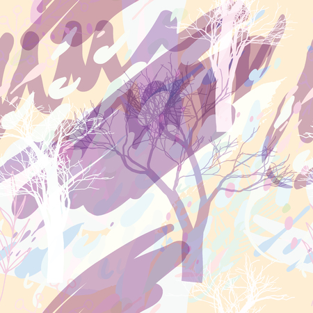 Military camouflage texture with trees, branches, grass and watercolor stains. Vector illustration. Camouflage military background in modern style.のイラスト素材