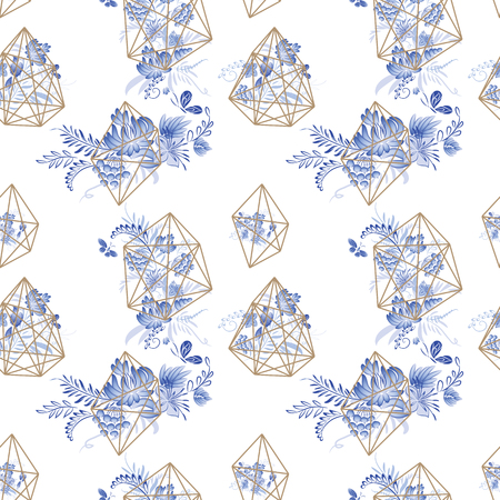 Set of blue flowers and birdの写真素材