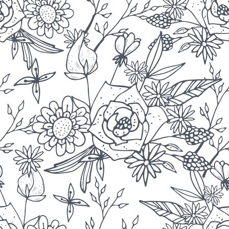 Hand Drawn Seamless Background With Floral Ornamentsのイラスト素材