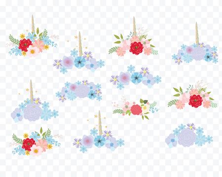 Wreath With Flowers And Unicorn Hornのイラスト素材