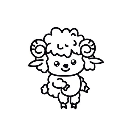 Chinese New Year kawaii zodiac animals clipart on a white background,Sheep, ram, lambのイラスト素材