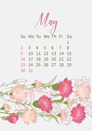 Flower Calendar 2021 with bouquets of flowersのイラスト素材