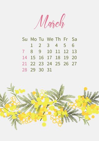 Flower Calendar 2021 with bouquets of flowersのイラスト素材