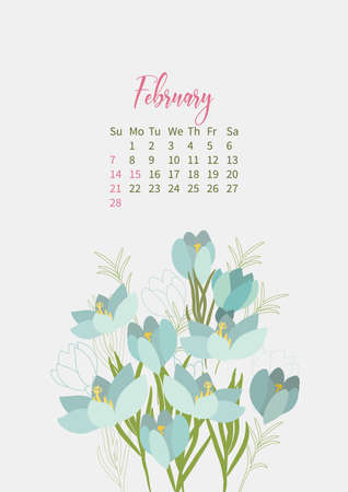 Flower Calendar 2021 with bouquets of flowersのイラスト素材