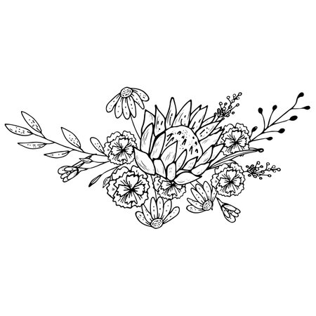 Floral bouquet. Flower engraving retro greeting card designのイラスト素材