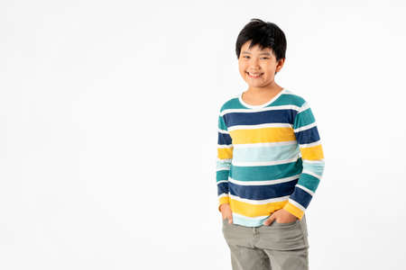 Portrait of Happy Young Asian Boy Isolate on White Background with Copy space.の写真素材