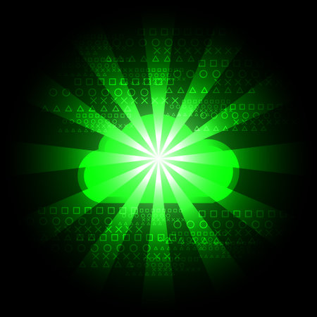 Abstract vector digital wireless technology background with cloud shape and sunbeam lights effect on dark backdrop for Hitech background.のイラスト素材