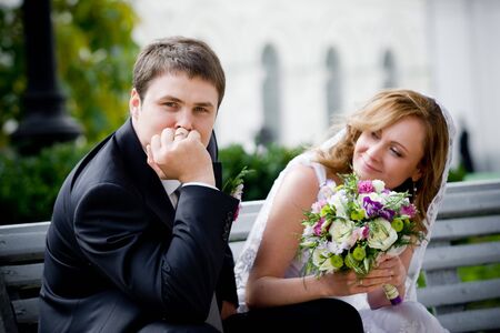 On the image there is bride and bridegroom.の写真素材